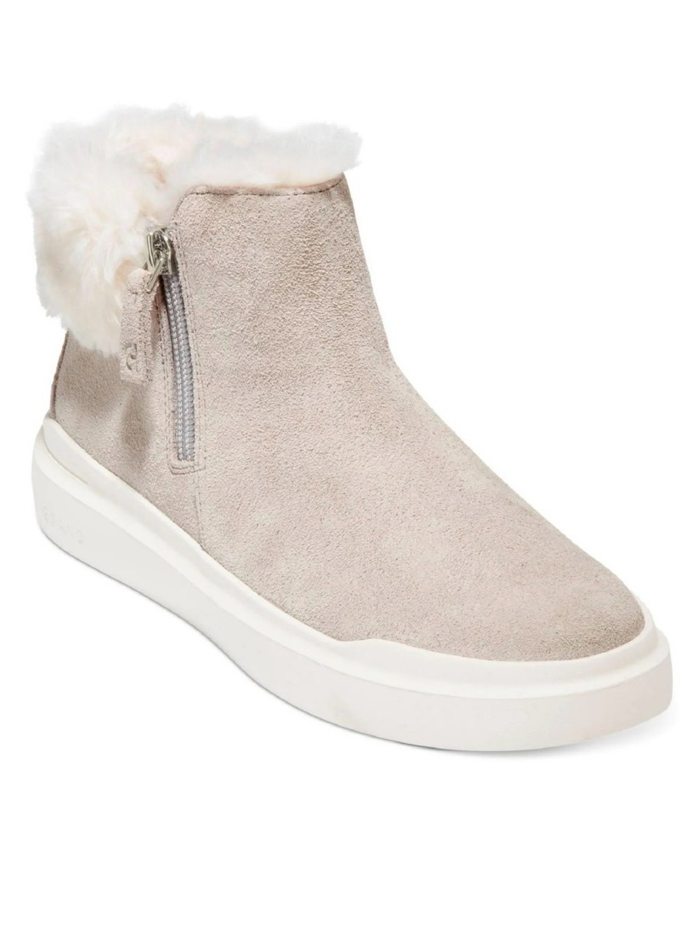 COLE HAAN Women’s Faux-Fur Lined Dove Grey Suede Ankle Boot
